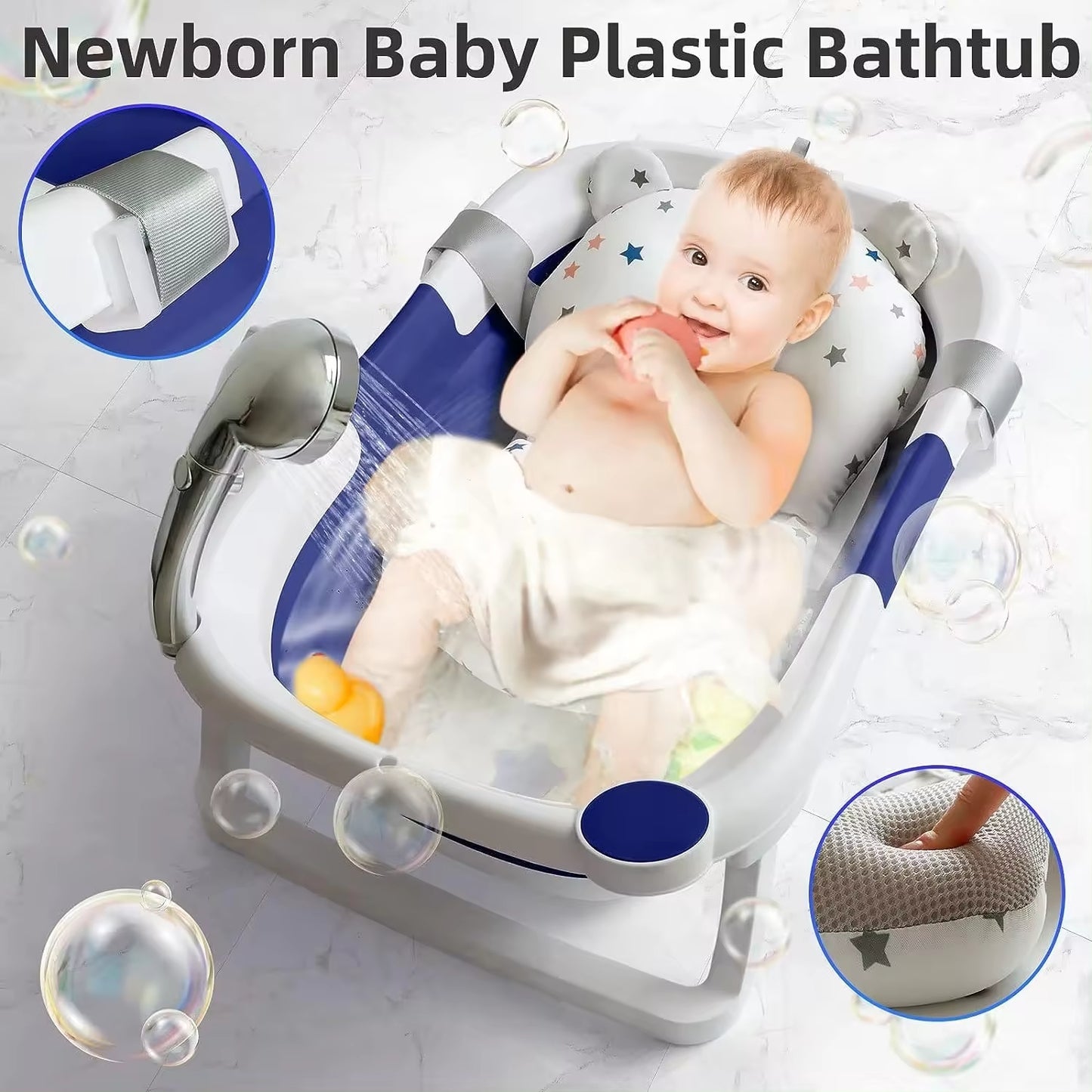 Babies-up Travel Foldable Bathtub with Shower Holder, Pillow Pad & Thermometer