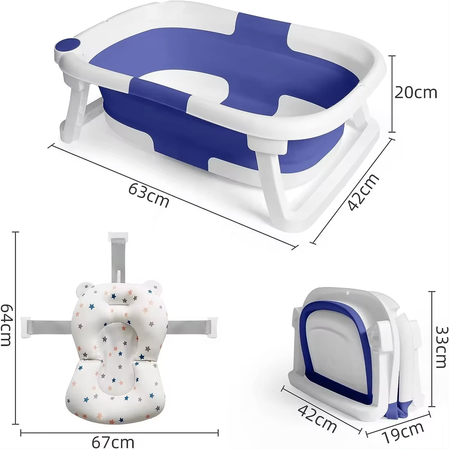 Babies-up Travel Foldable Bathtub with Shower Holder, Pillow Pad & Thermometer