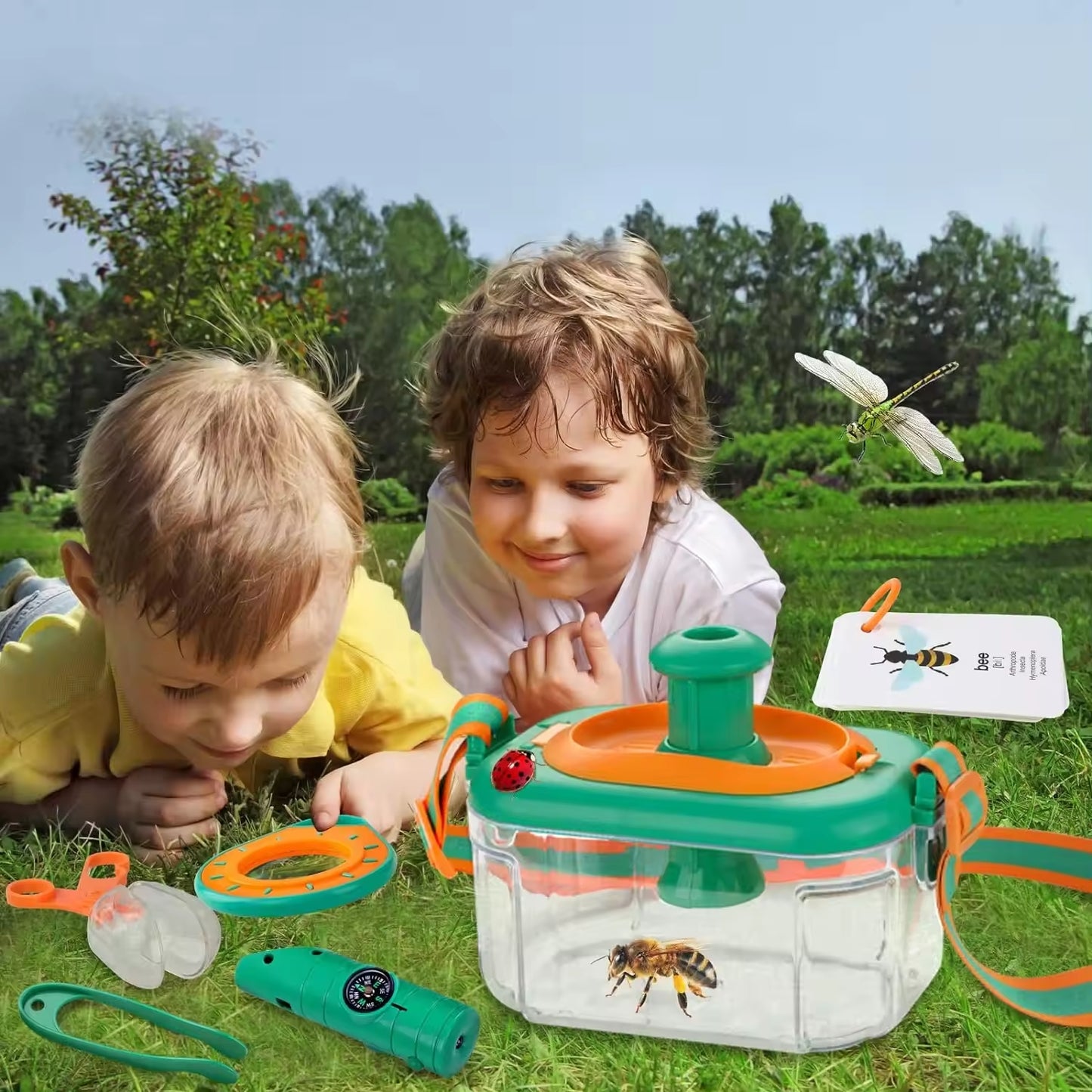 Kids-Up Bug Catcher Kit for Kids Outdoor Explorer Kit with Bug Collector Whistle Compass Magnifying Glass Bug Catching Kit Toy