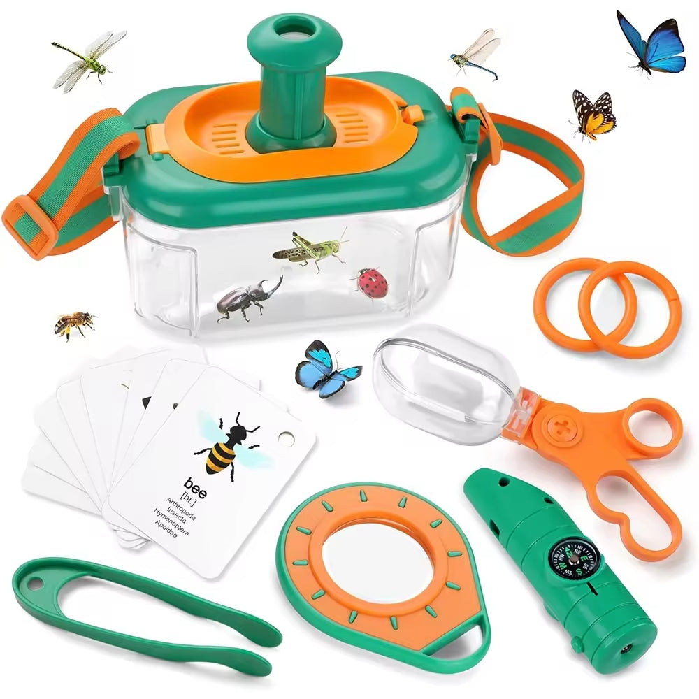 Kids-Up Bug Catcher Kit for Kids Outdoor Explorer Kit with Bug Collector Whistle Compass Magnifying Glass Bug Catching Kit Toy