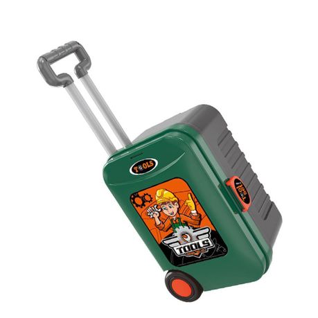 Close-up view of the included non-toxic plastic toy hammer screwdriver plastic wrench and gears