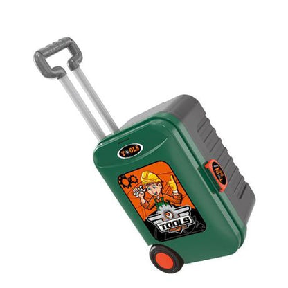 Close-up view of the included non-toxic plastic toy hammer screwdriver plastic wrench and gears
