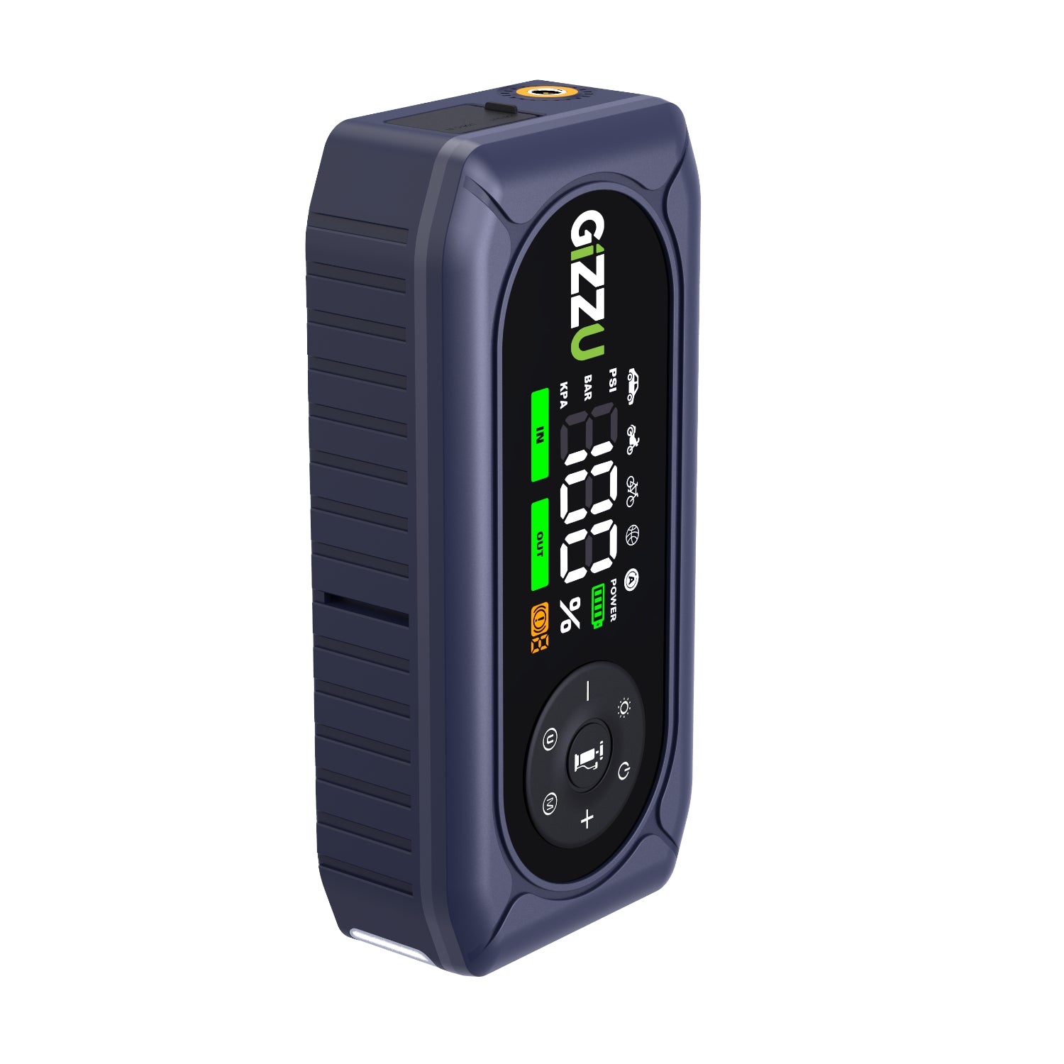 Using the integrated multi mode LED flashlight with red strobe warning signals during a nighttime roadside tyre replacement