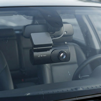 Close-up shot of the F1.8 dash cam lens highlighting its night vision capability