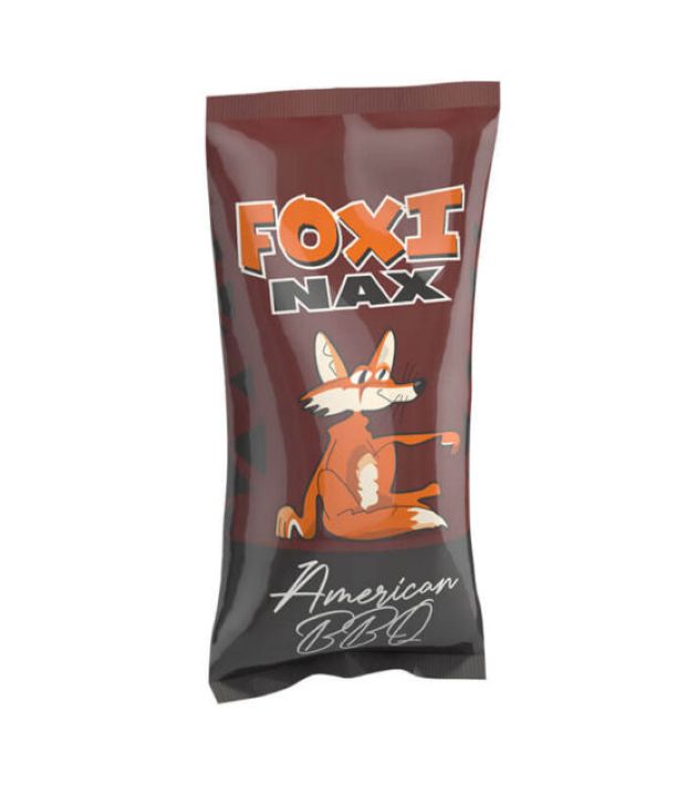 Foxi Nax American BBQ Maize Chips wholesale box of 40 showing forty seventy-five gram bags neatly stacked