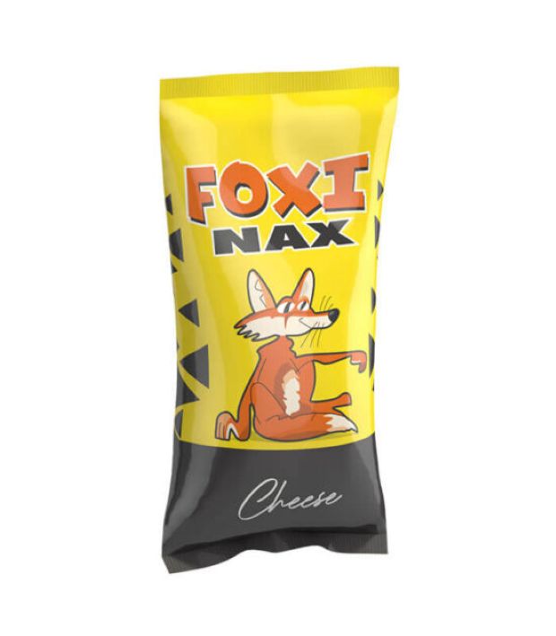 Foxi Nax Cheese Maize Chips wholesale box of 40 showing forty seventy-five gram bags neatly stacked