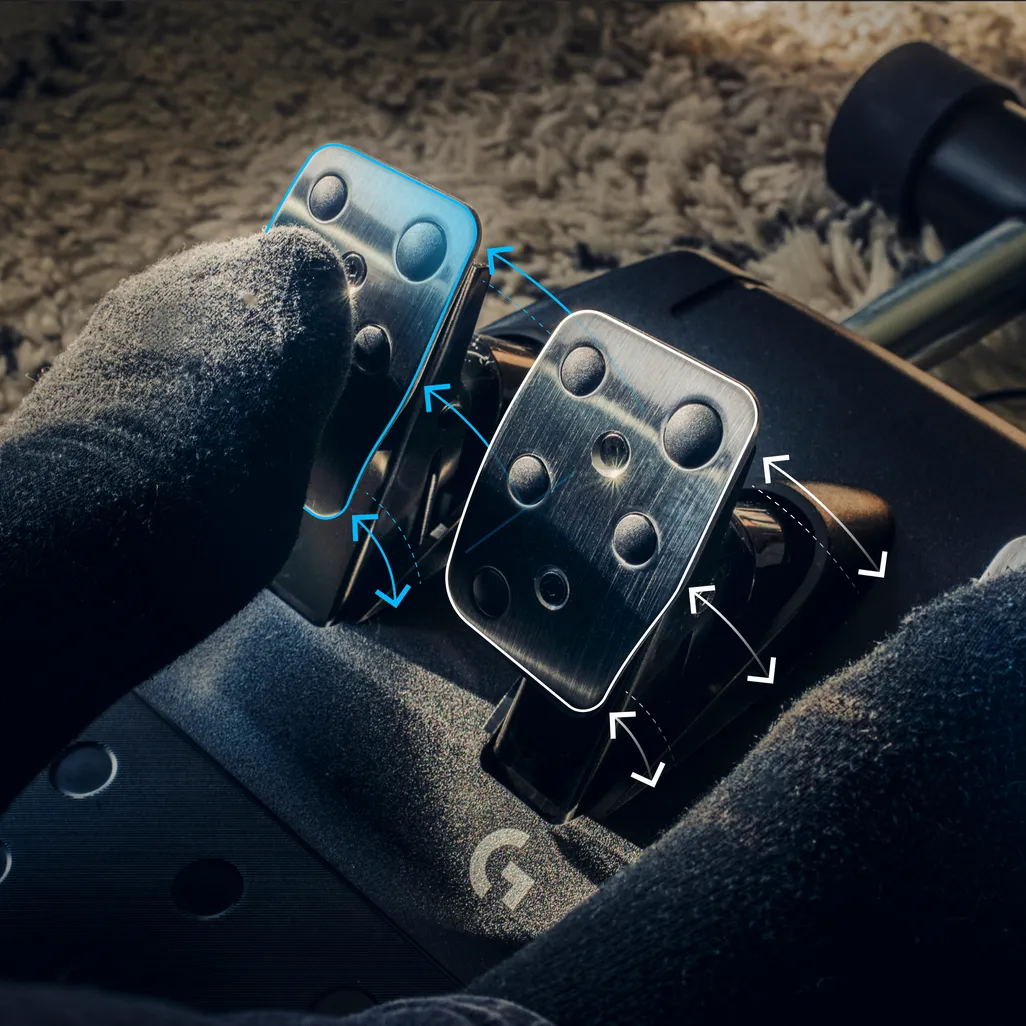 Close-up of the hand-stitched leather steering wheel on the Logitech G G923