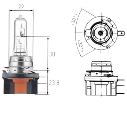 Close-up detail of 3-pin base connection on H15 12V halogen globe