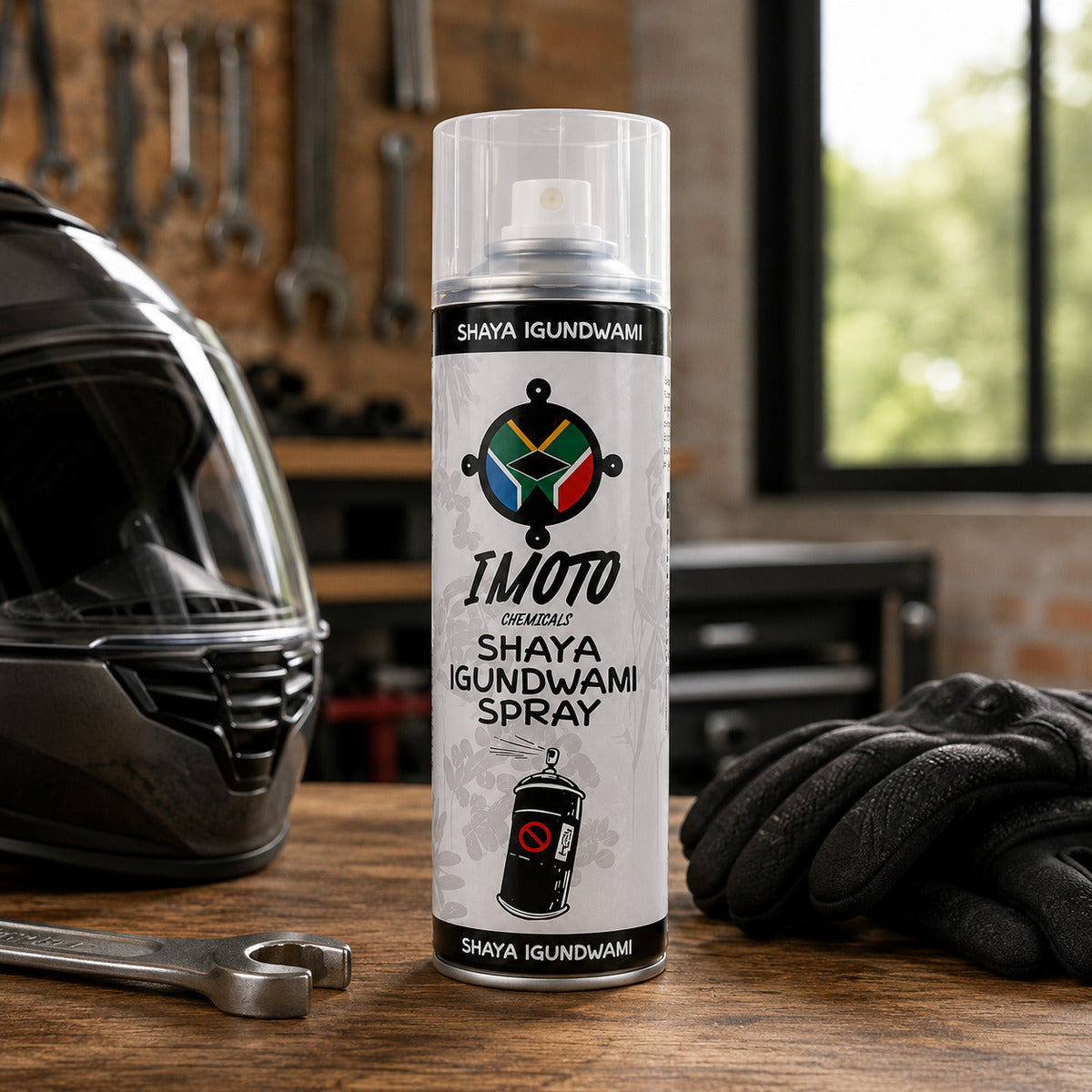 Applying Imoto Shaya Igundwani rat repellent spray to car engine wiring harness
