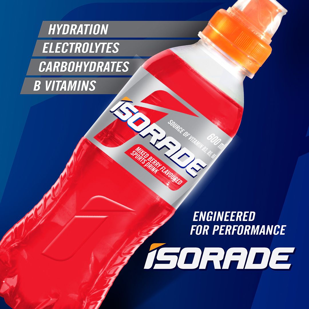 Full 24 case of Isorade Mixed Berry 600ml Energy Sports Drink bottles