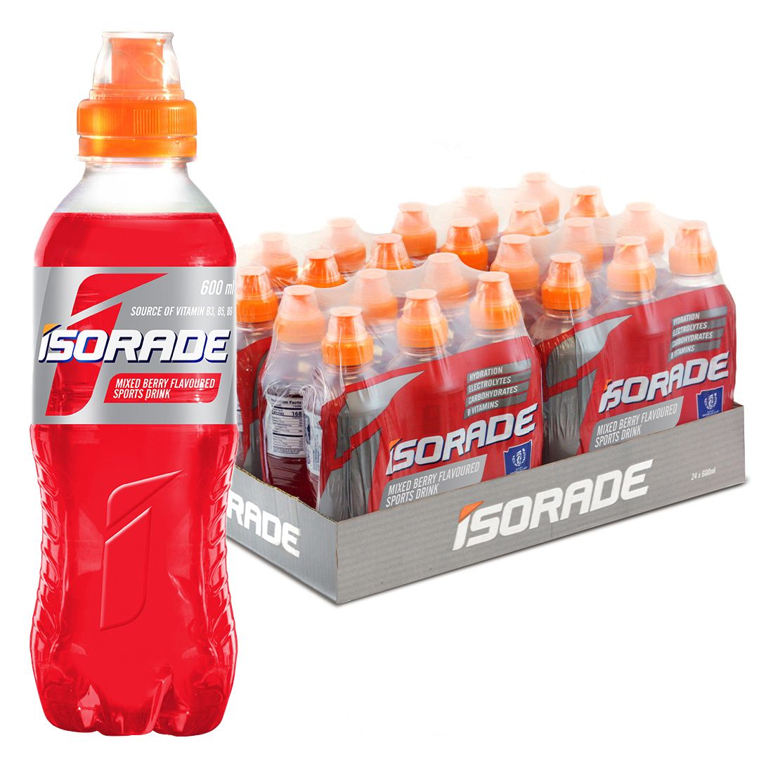 Isorade Energy Sports Drink Mixed Berry 600ml 24 bottle pack main view