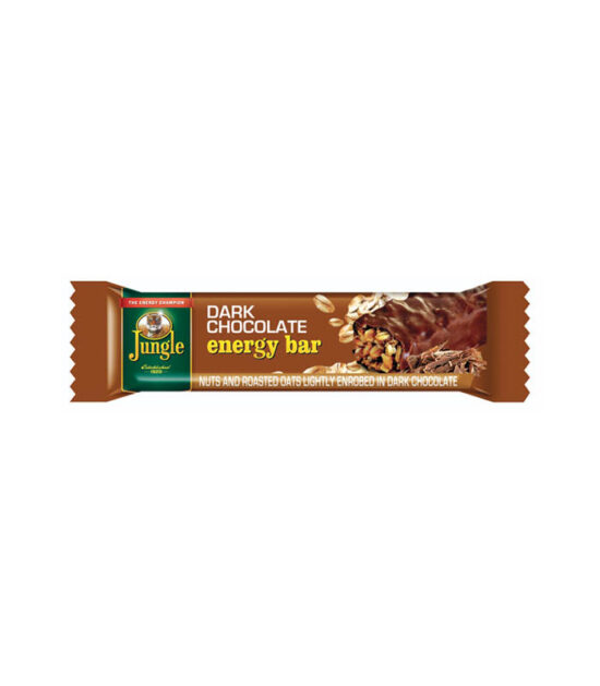 Jungle Energy Bars Dark Chocolate 48g box of 30 bulk value pack on a clean background