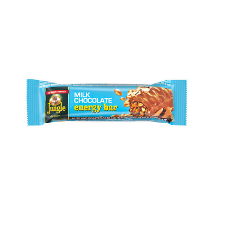 Jungle Energy Bars Milk Chocolate bulk master box of thirty showing multiple forty-eight gram bars neatly arranged
