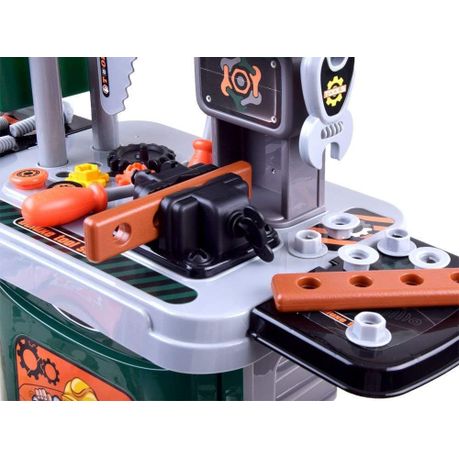 Dimension diagram showing measurements for the workshop bench mode and rolling trolley mode