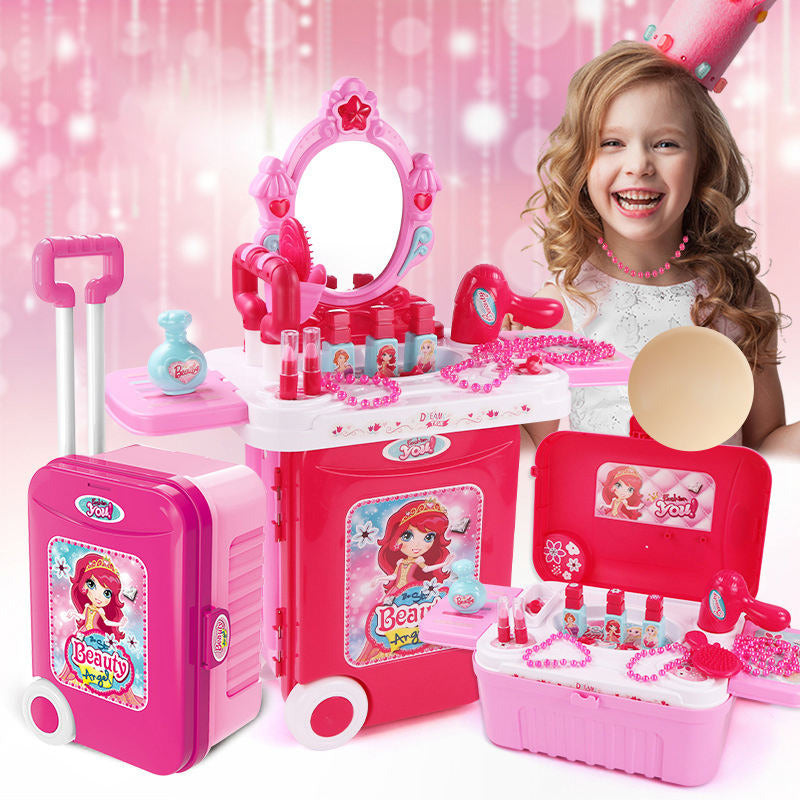 Size and dimension chart showing the suitcase mode and vanity mode measurements for the Kids-Up toy