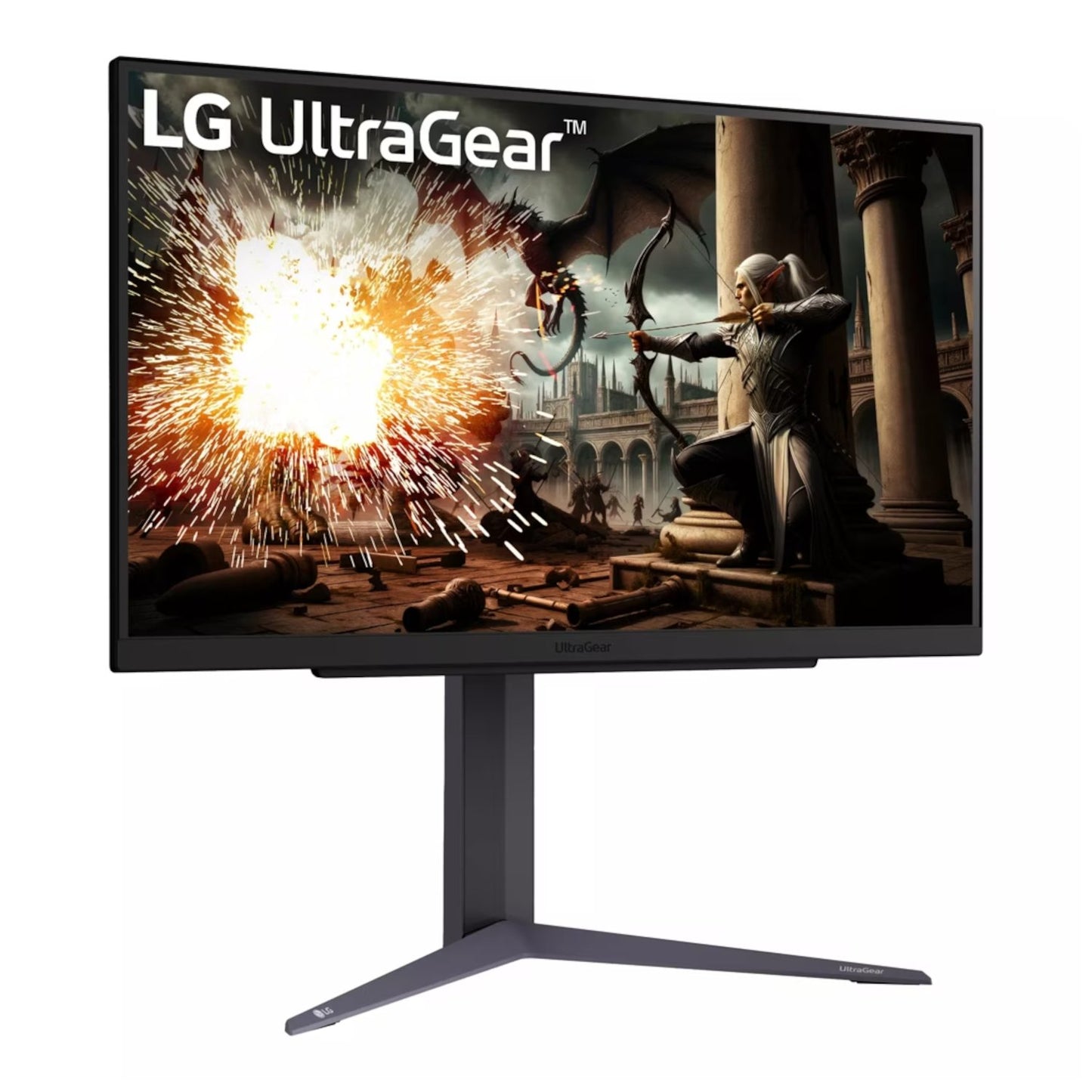Rear view of LG 27 inch UltraGear monitor showing 100x100mm VESA mount and red accents