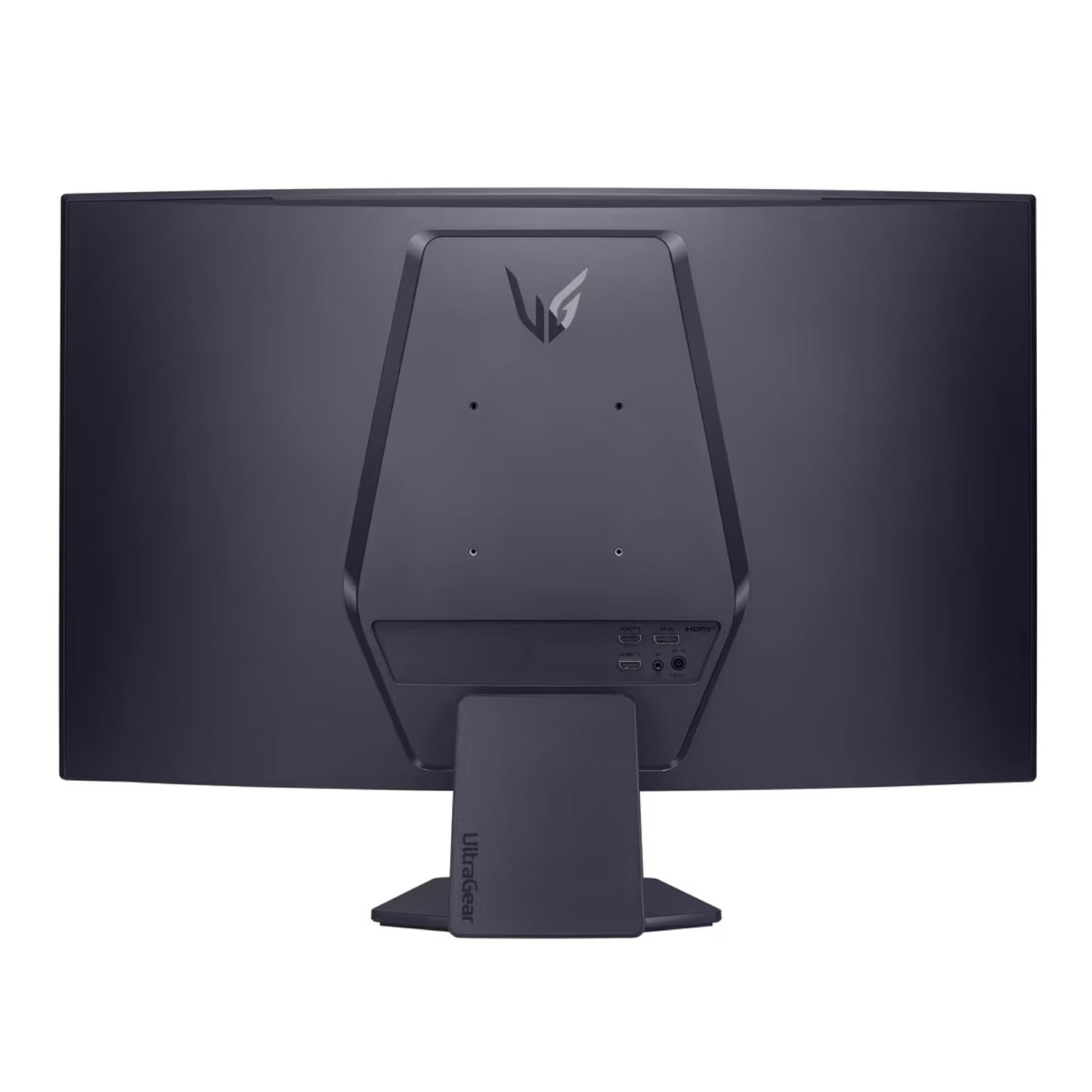 Angled view of LG UltraGear 32 inch curved gaming monitor displaying high refresh rate game