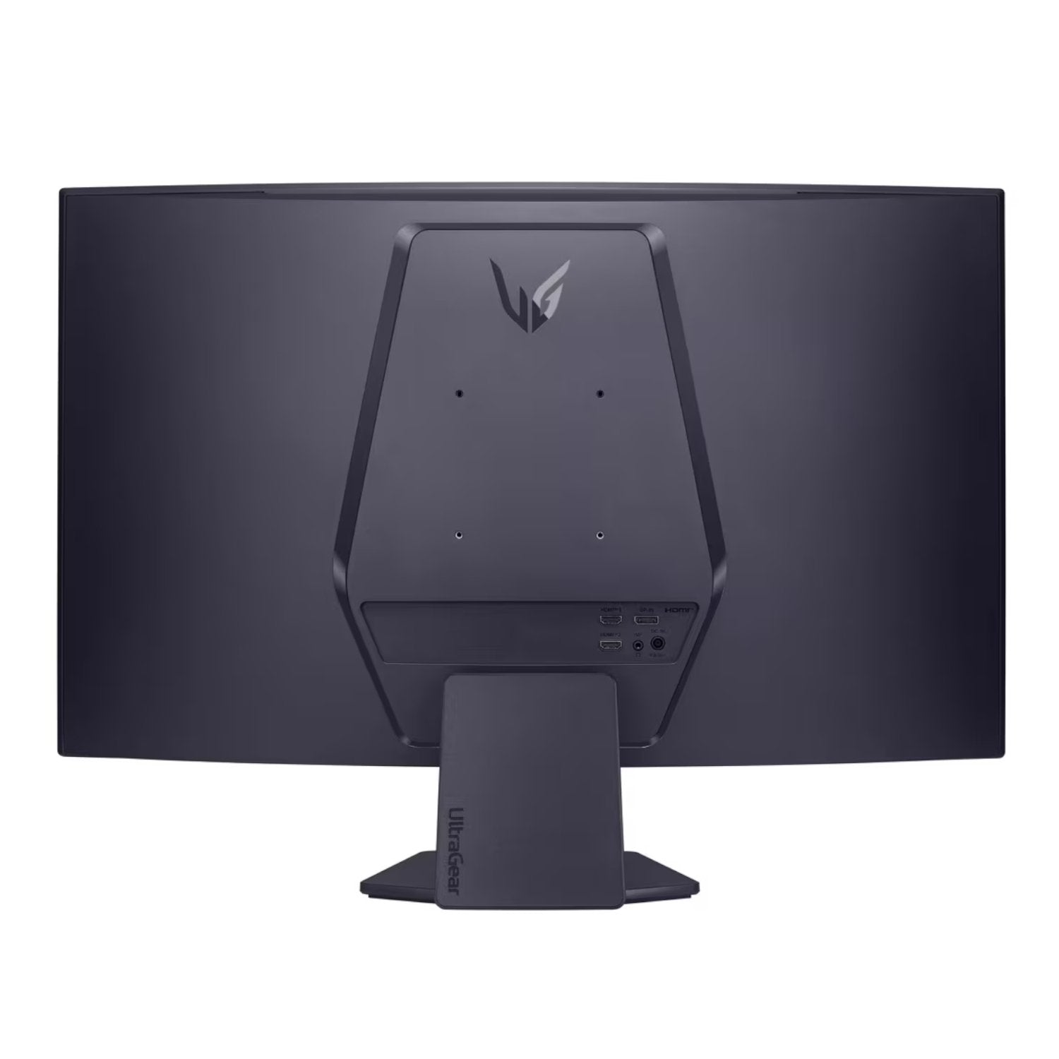 Angled view of LG UltraGear 32 inch curved gaming monitor displaying high refresh rate game