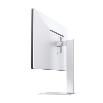 LG 34 inch white monitor connected to a laptop via single USB-C cable for power and display