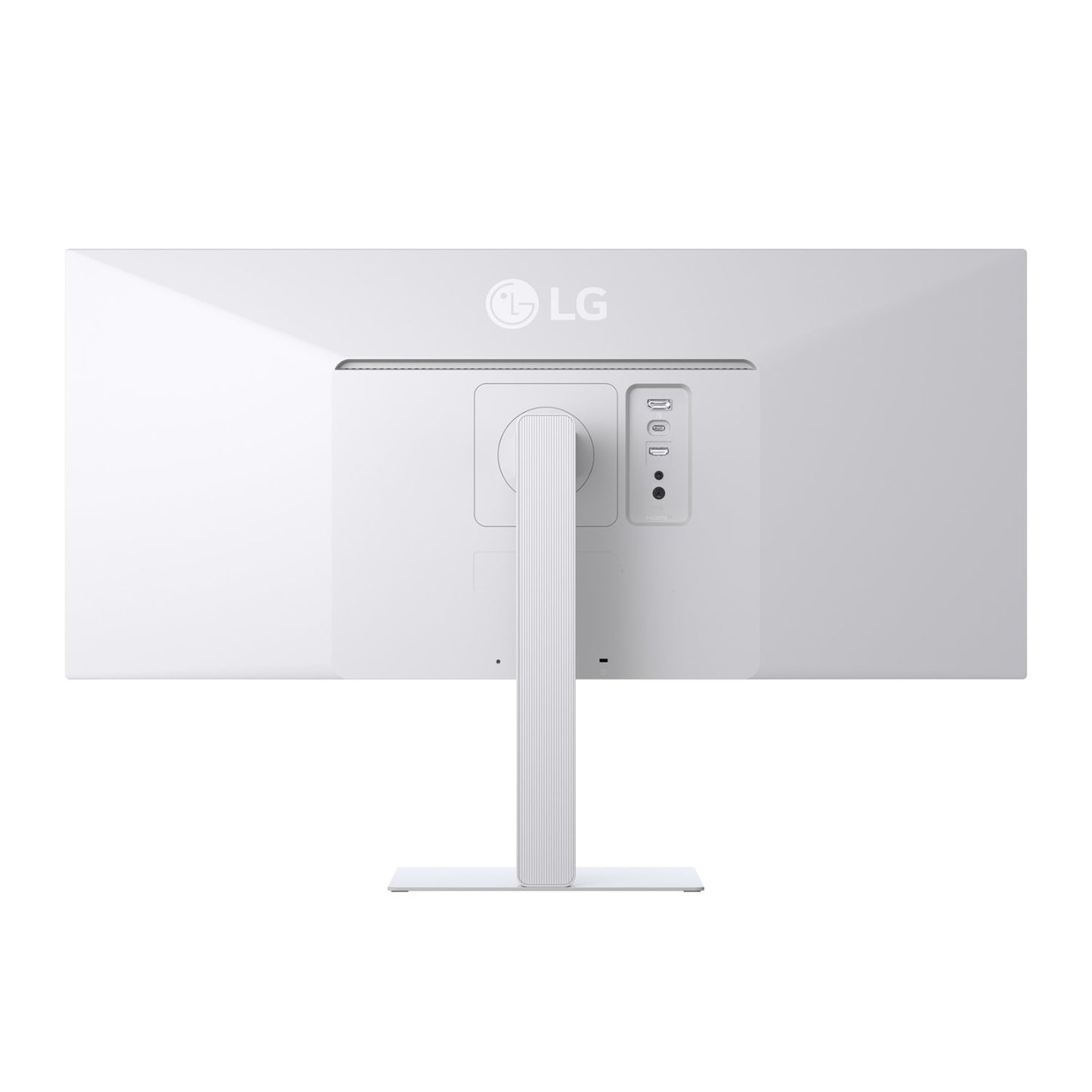 Close-up view of LG UltraWide monitor ports including USB Type-C HDMI and DisplayPort