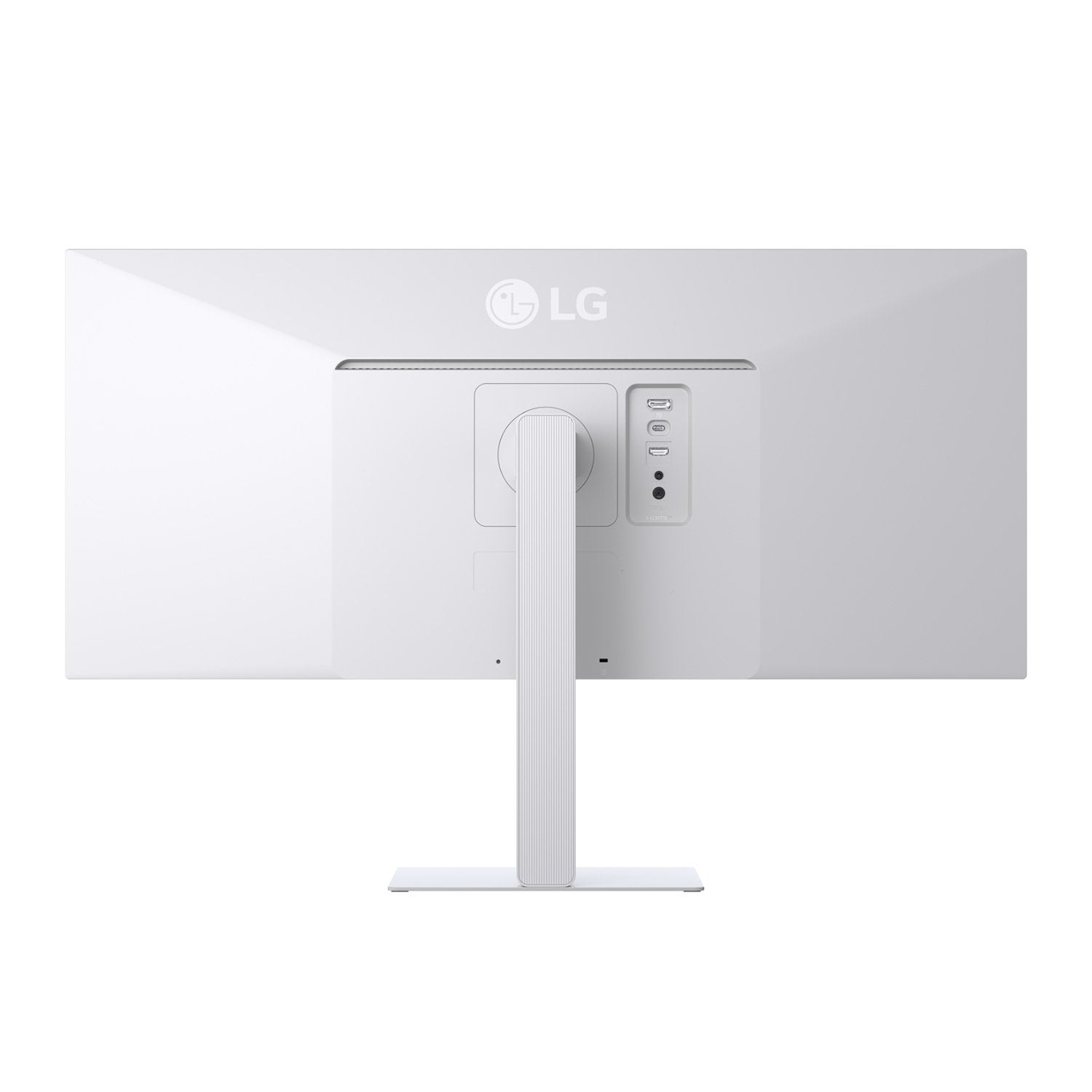 Close-up view of LG UltraWide monitor ports including USB Type-C HDMI and DisplayPort