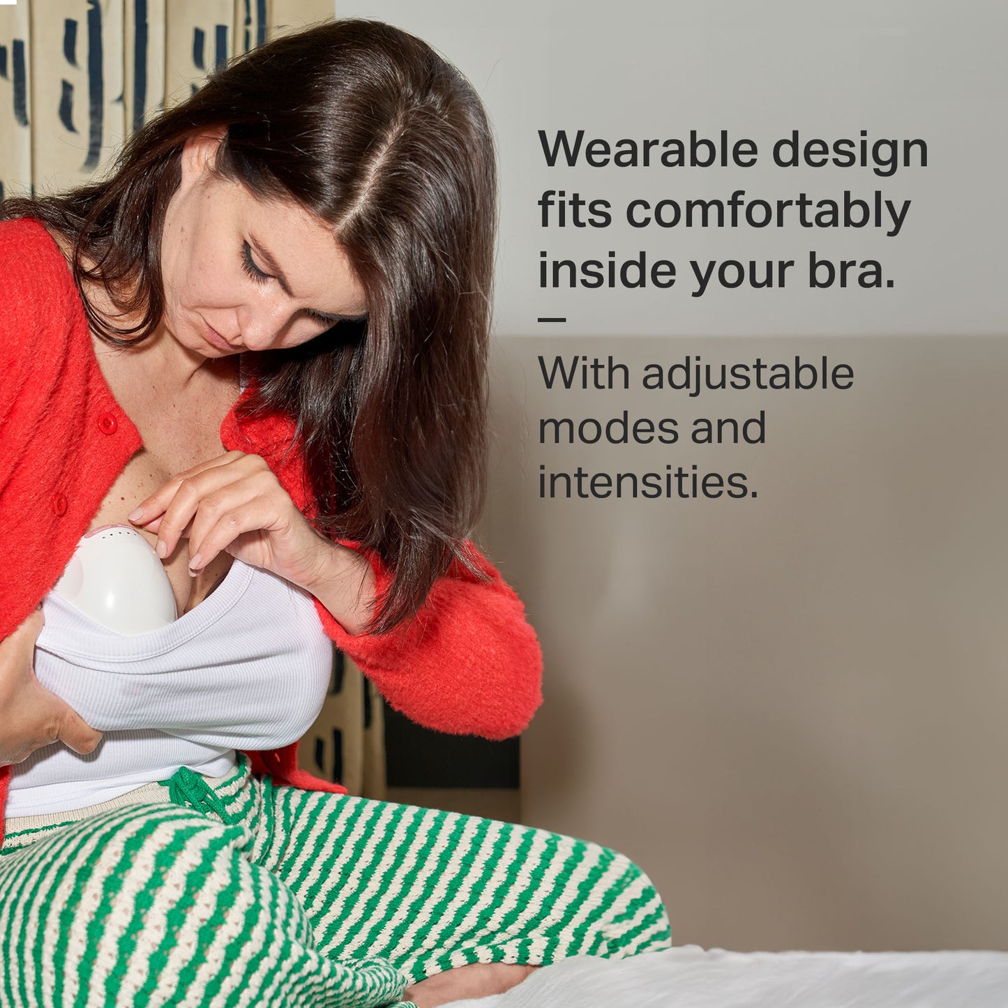 Discreet hands-free Tommee Tippee breast pump worn inside a nursing bra