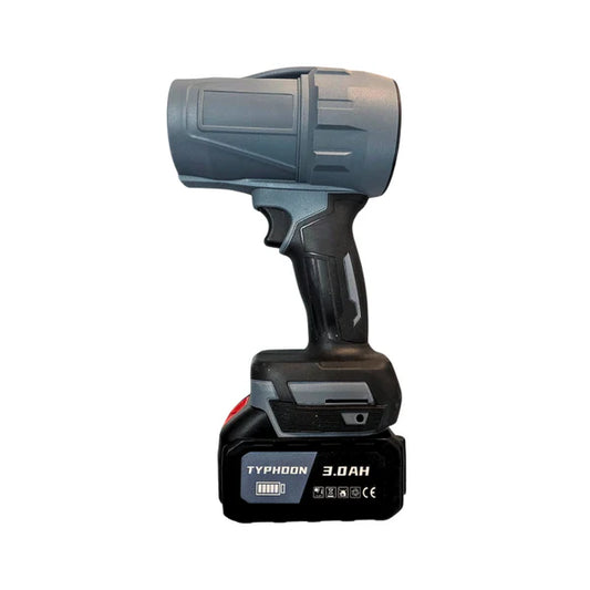 Nerta Typhoon Hand Blower displayed with two 3Ah lithium batteries and charger on a clean background