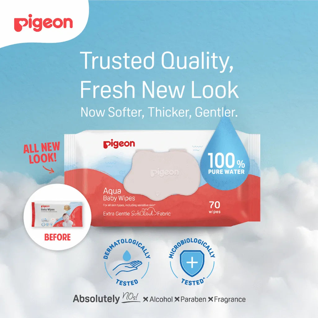 Using Pigeon Aqua pure water wipes for a gentle newborn nappy change