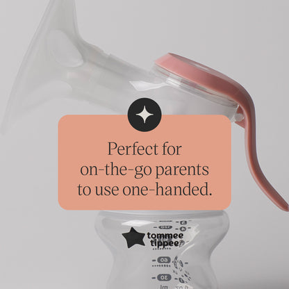 Mom using the Tommee Tippee Made for Me pump with one hand