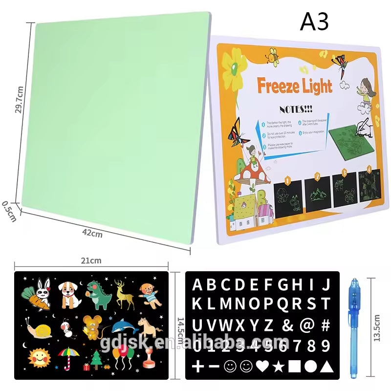 Kids-up Glow in the Dark Magic Drawing Board Educational A3 Size Board