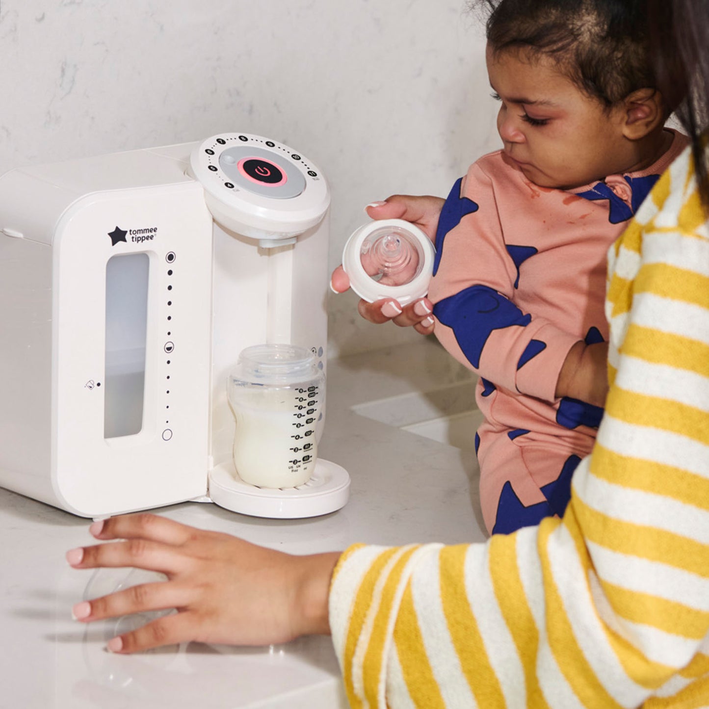 Tommee Tippee Perfect Prep machine releasing a 70 degree hot shot