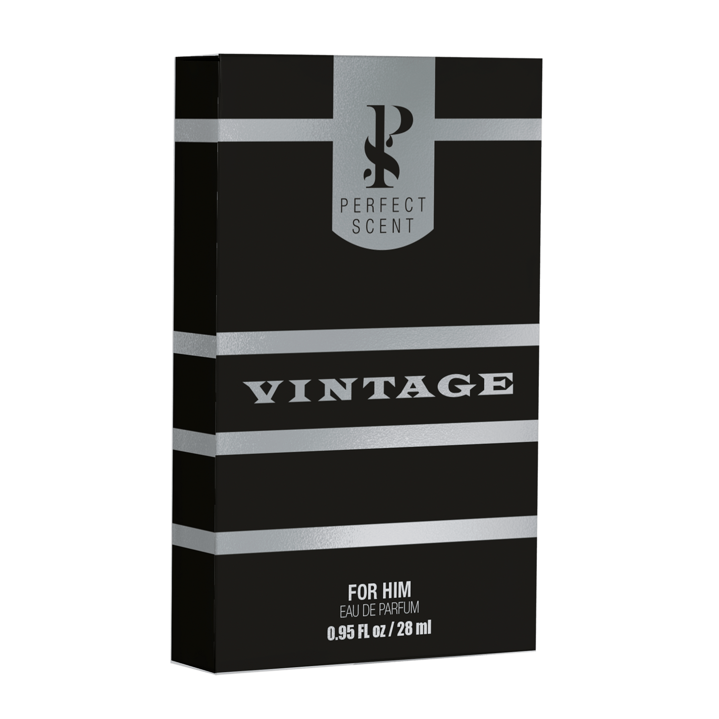 Side 45 degree angle view of Vintage 50ml and 28ml men cologne bottles