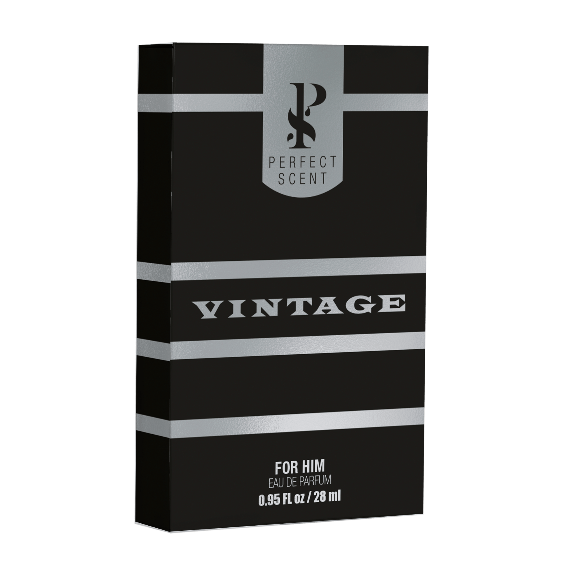 Side 45 degree angle view of Vintage 50ml and 28ml men cologne bottles
