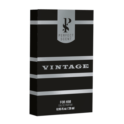 Side 45 degree angle view of Vintage 50ml and 28ml men cologne bottles