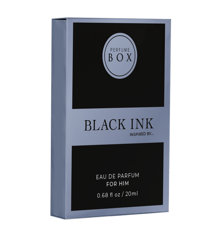 Infographic displaying Perfume Box Black Ink notes of grapefruit marine and ambergris
