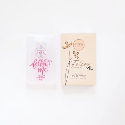 Close-up view of Perfume Box Follow Me 50ml Eau De Parfum glass bottle