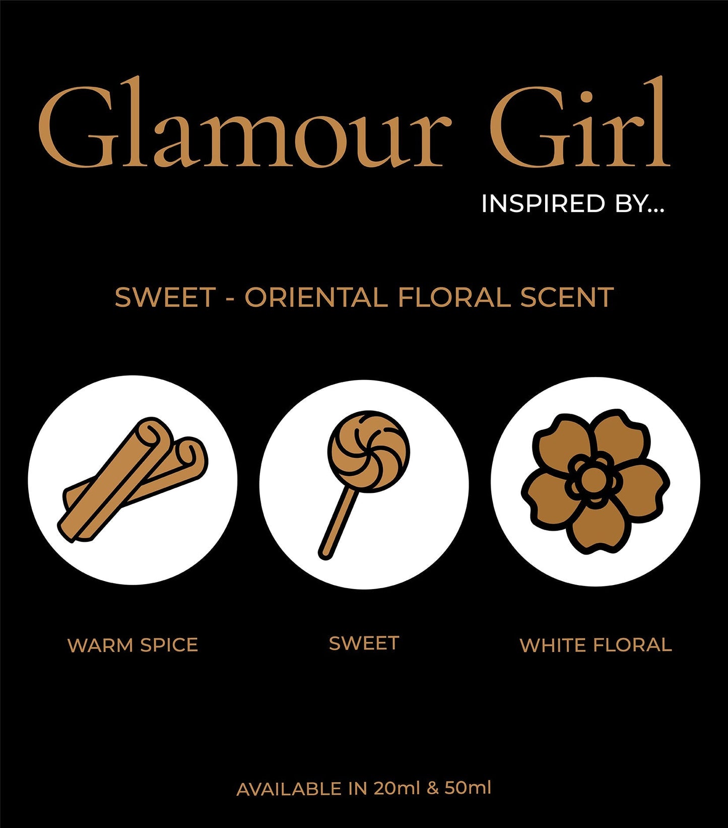 Close-up view of Perfume Box Glamour Girl 50ml Eau De Parfum glass bottle