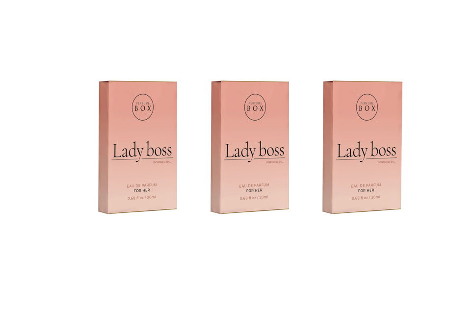 Perfume Box Lady Boss 20ml travel size spray inside a woman handbag