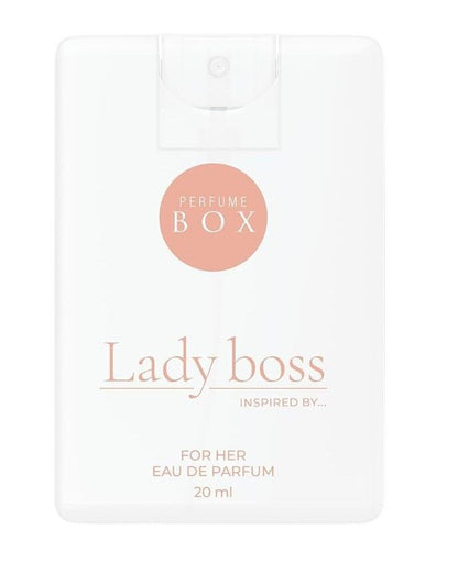 Perfume Box Lady Boss For Her 20ml Eau De Parfum glass pocket bottle displaying premium brand labeling