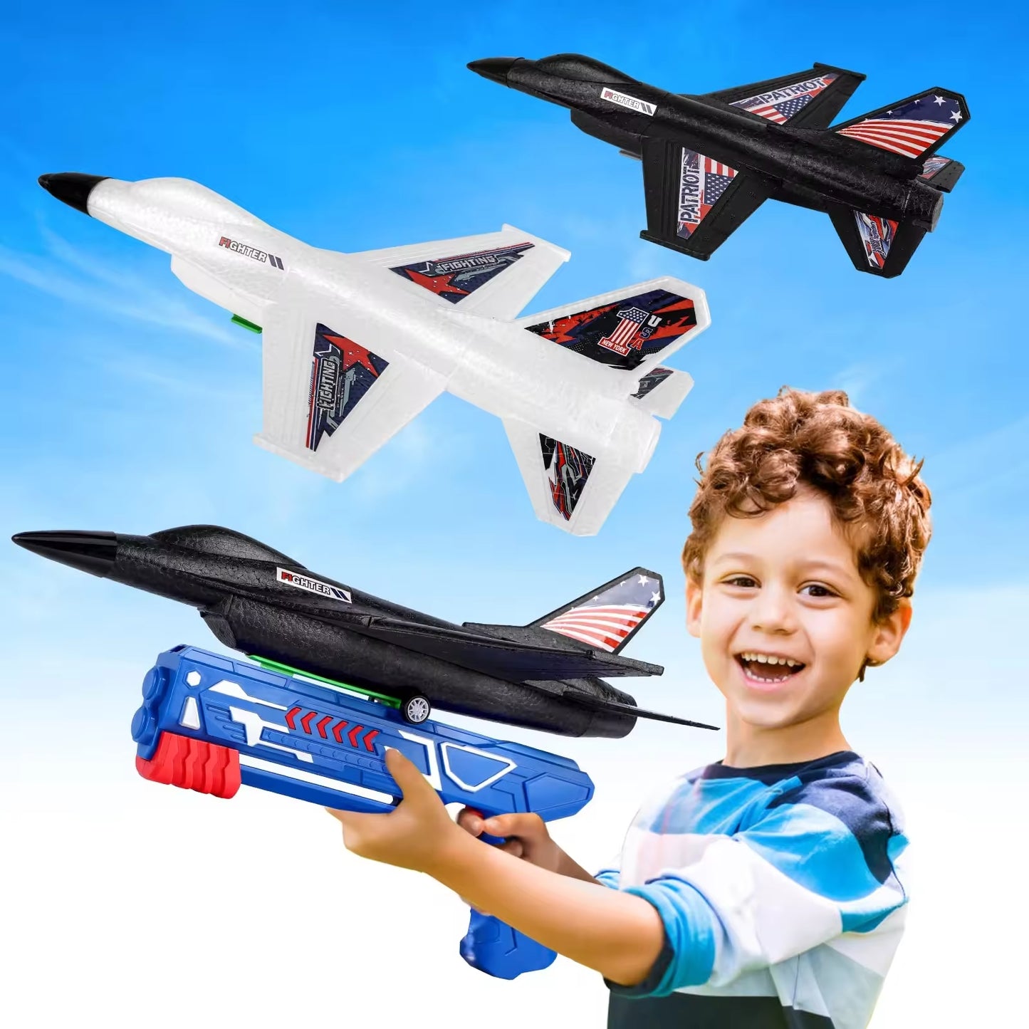 Kids-Up Airplane Launcher Toy Jet F-16 Fighting Falcon Catapult Plane Game Boy Toys for Kids Outdoor Flying Toys Birthday Gifts