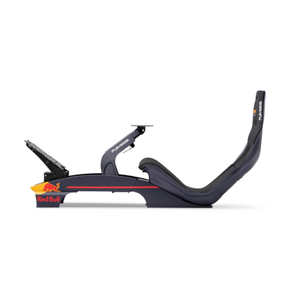 Detailed close-up view of black vinyl seat and official Red Bull Racing logos
