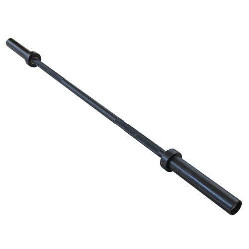 Macro detail of the non-slip knurled grip texture on the Powercore 152cm black straight Olympic barbell