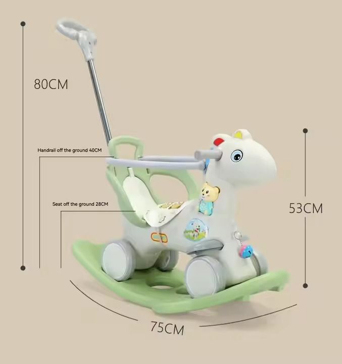 Babies-Up Horse Dino Rocker With Pusher And Safety Belt And Noise Toy