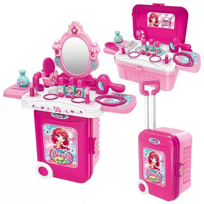 Kids-Up 3-in-1 Travel Suitcase Makeup Set - Pretend Play Vanity Toy for Toddlers