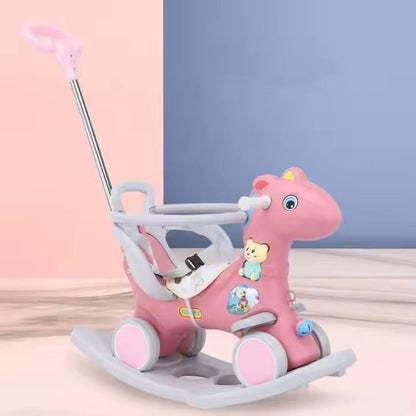 Babies-Up Horse Dino Rocker With Pusher And Safety Belt And Noise Toy