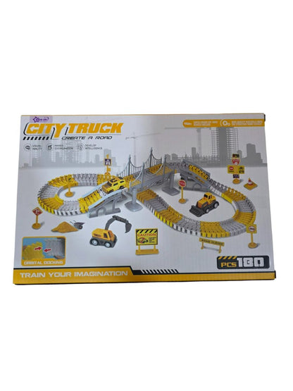 Kids-Up 180 Piece Track Toys For Kids Truck Flexible Track Set Electric