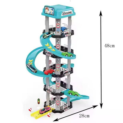 Kids-Up Car Track Toy 5 Floor Sliding Track With Garage Including Cars