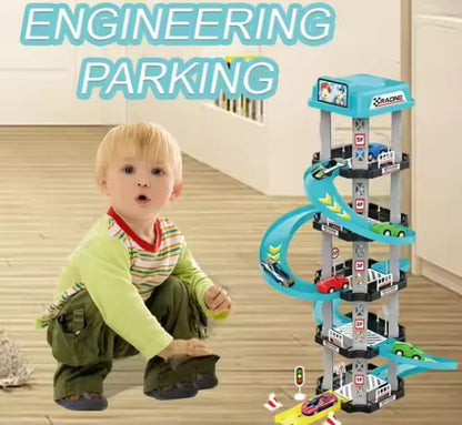 Kids-Up Car Track Toy 5 Floor Sliding Track With Garage Including Cars