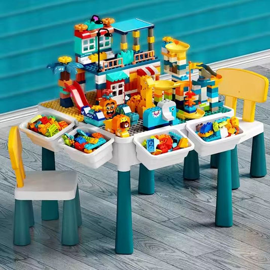 Kids-Up 350 Piece Multi-Functional Game Building Block Kids Table + 2 Chairs