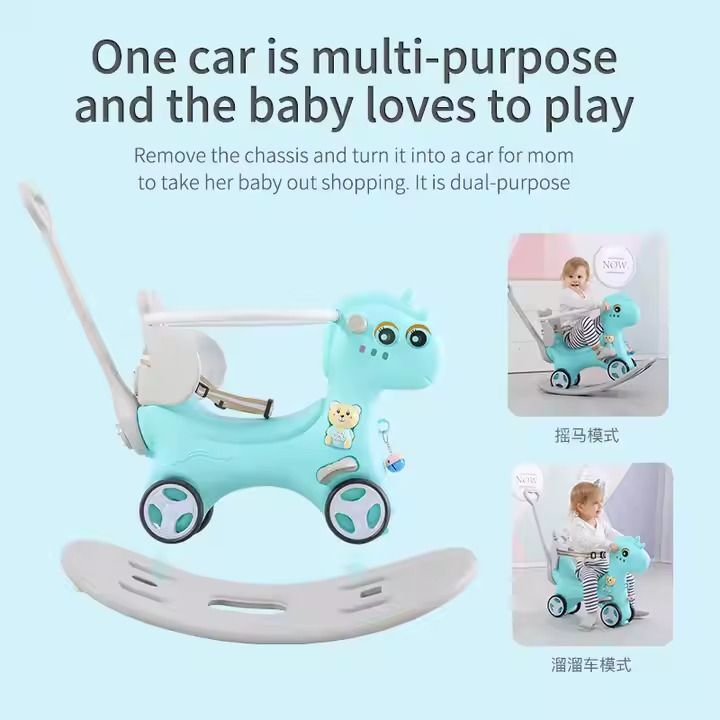 Babies-Up Horse Dino Rocker With Pusher And Safety Belt And Noise Toy